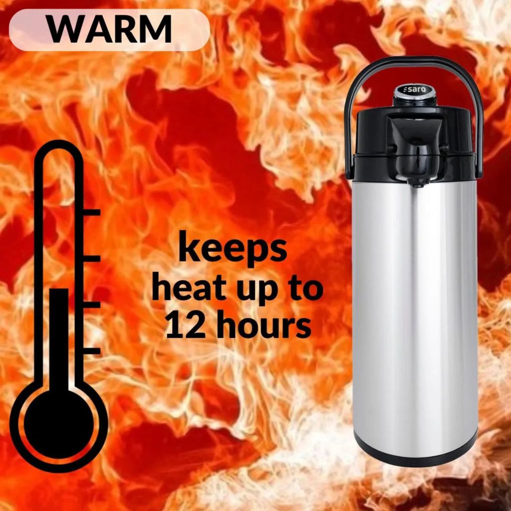 Pichet Inox Thermos SARO 2.2L Avec Pompe - Intérieur Verre - Acier Inox - Argent Thermos Inox Bureau