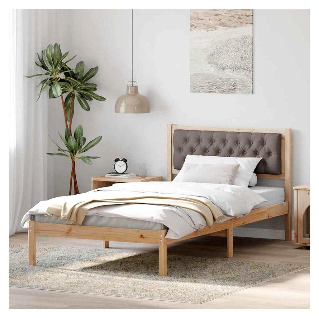 Taupe Massivholzbettgestell mit Lattenrost | Breites Einzelbett | Moderner Stil | 205,5 x 105,5 x 85,5 cm