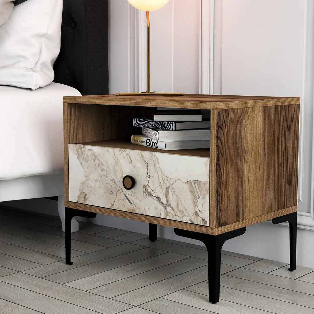 Table de chevet Lizbon 531 Skye Decor blanc et noyer pour la chambre