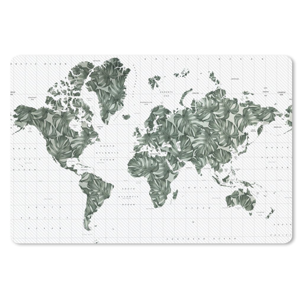 MuchoWow Schreibtischunterlage Weltkarte - Blätter - Tropisch 60x40 cm - XXL Mauspad - Großes Mauspad