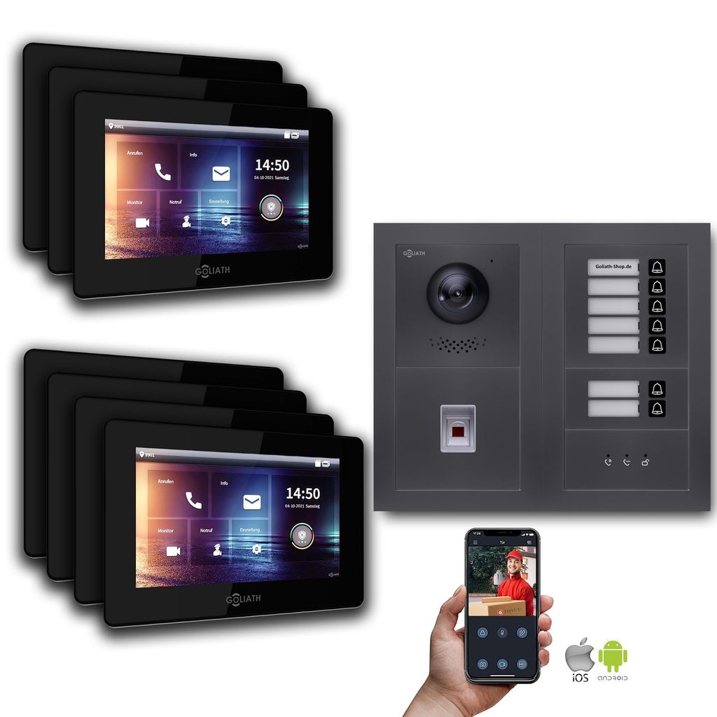 Goliath IP Video Türsprechanlage: 7-Zoll 7 Familienhaus, Fingerprint, Anzeige, Anthrazit : Unterputzdose : 7 Zoll in Schwarz Monitor Auswahl: 7 Zo...