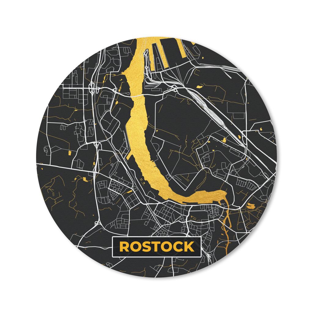 MuchoWow Mauspad Mousepad Rostock - Stadtplan - Gold - Karte - Deutschland 50x50 cm - Mousepads - Maus Mat - Pad - Mausunterlage - Vinyl