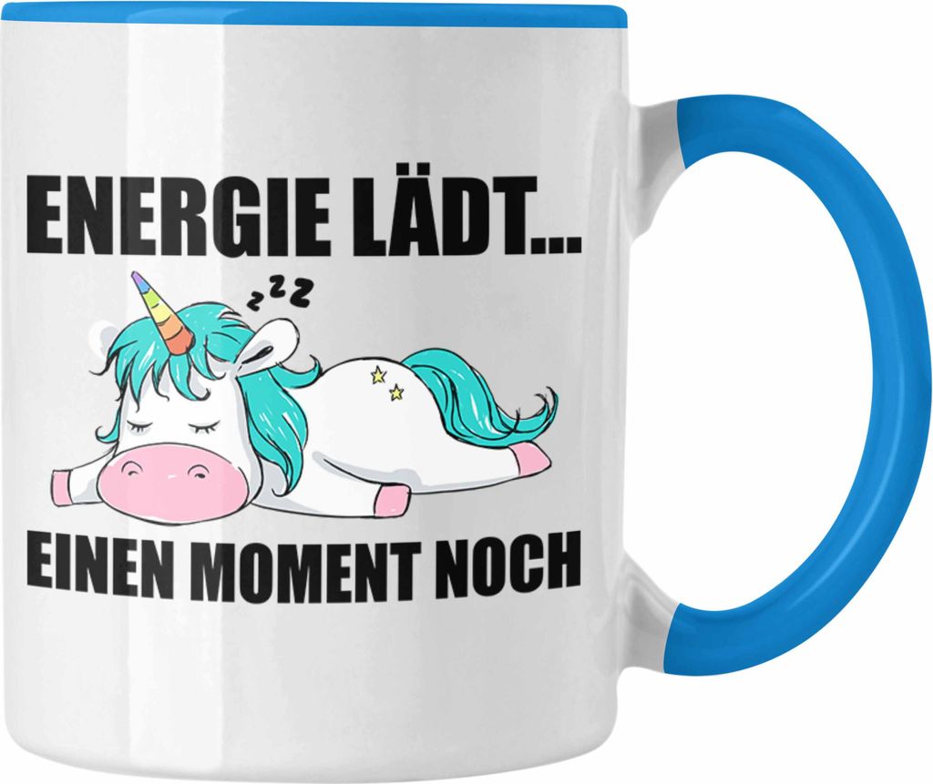 Trendation - Einhorn Tasse mit Spruch Geschenk Arbeitskollege Kollege Kaffeetasse Frauen (Blau)