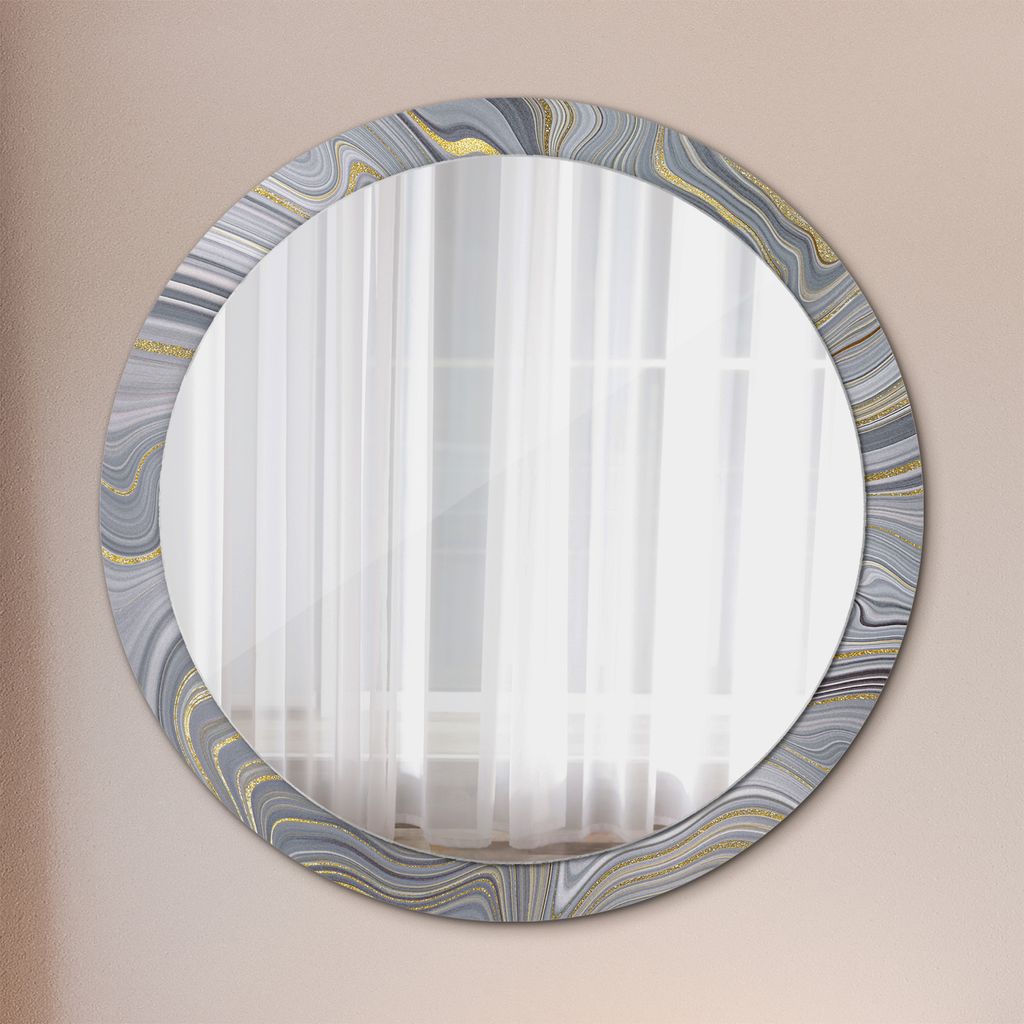 Ø100cm Modern Spiegel - Wandspiegel Wandmontage- Schlafzimmer - grau Marmor