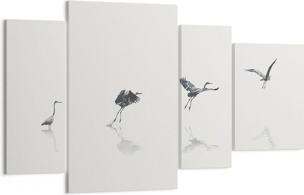 Bild auf Leinwand - Leinwandbild - 4 Teile - Flug Vogel Reiher - 120x70cm - Wand Bild - Wanddeko - Wandbilder - Leinwanddruck - Bilder - Wanddekora...