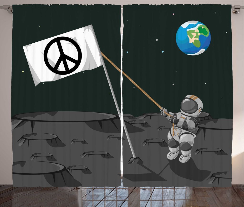 ABAKUHAUS Abenteuer Rustikaler Gardine, Astronaut Festlegen eines Flag, Schlafzimmer Kräuselband Vorhang mit Schlaufen und Haken, 280 x 225 cm, Da...