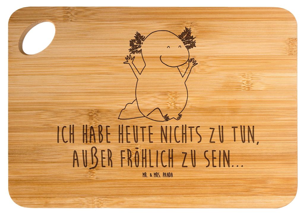 Mr. & Mrs. Panda Holzbrett Axolotl Hurra - Transparent - Geschenk, Zufriedenheit, Frühstücksbrettchen, Hackbrett, Freude, Spaß, Motivation, Frü...