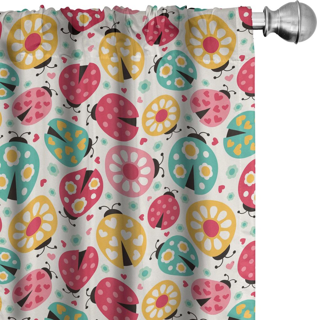 ABAKUHAUS Marienkäfer Vorhänge, Gardinen, Abstraktes Wanzen-Muster mit vielen verschiedenen Designs Herz-Tupfen-Gänseblümchen-Natur, 2 Stück 7...