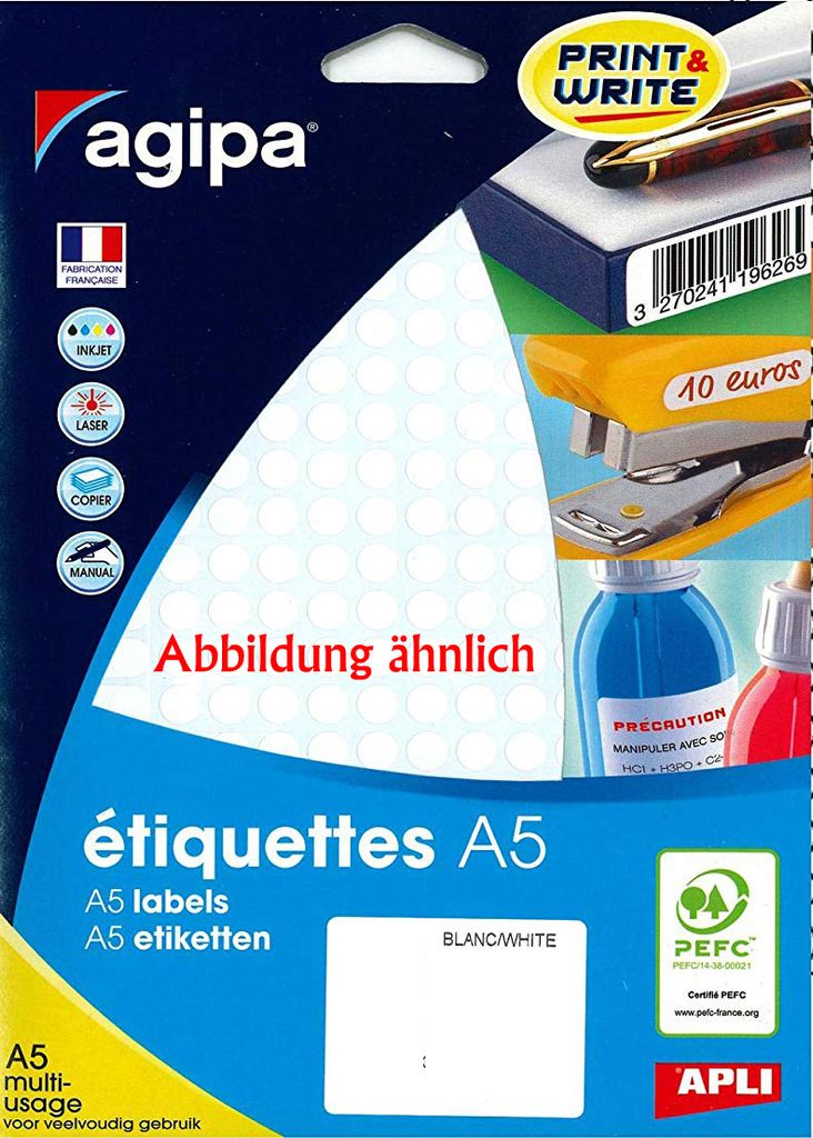 agipa Universal Etiketten Durchmesser: 8 mm rund weiß 4.704 Etiketten