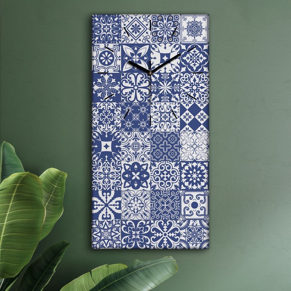 Wohnzimmer Leinwand Uhr Geräuschlos Küche 30x60 Portugiesische, Mosaike, Textur, Abstrakt, schwarze Zeiger