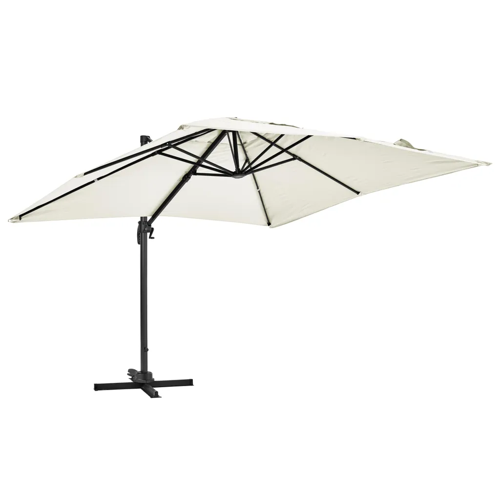Parasol déporté Oviala Malaga 3x3m écru inclinable et rotatif en alu