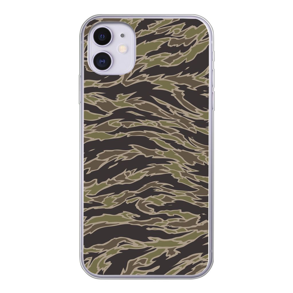 MuchoWow Handyhülle Schutzhülle Hülle für iPhone 11 Camouflage-Muster mit Streifen Silikon Softcase Handy Hülle - Handytasche