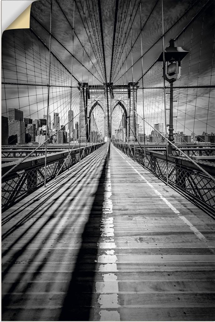 ARTland Wandbild, selbstklebend Brooklyn Bridge, New York City Monochrom Größe: 60x90 cm