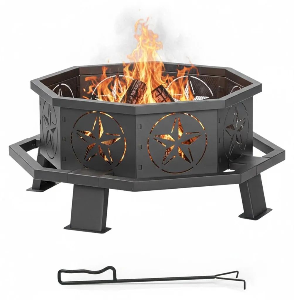 Brasero de jardin design pour soirées conviviales noir octogonal étoiles