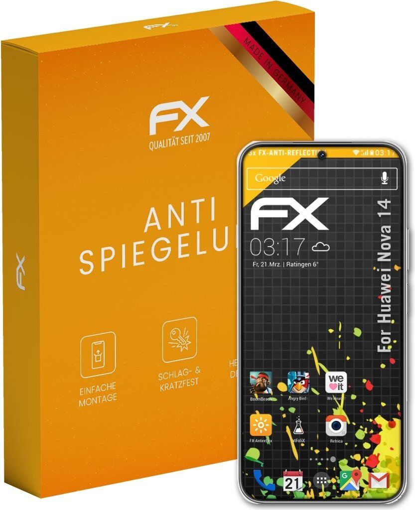 atFoliX FX-Antireflex 3x Schutzfolie kompatibel mit Huawei Nova 14 Displayfolie