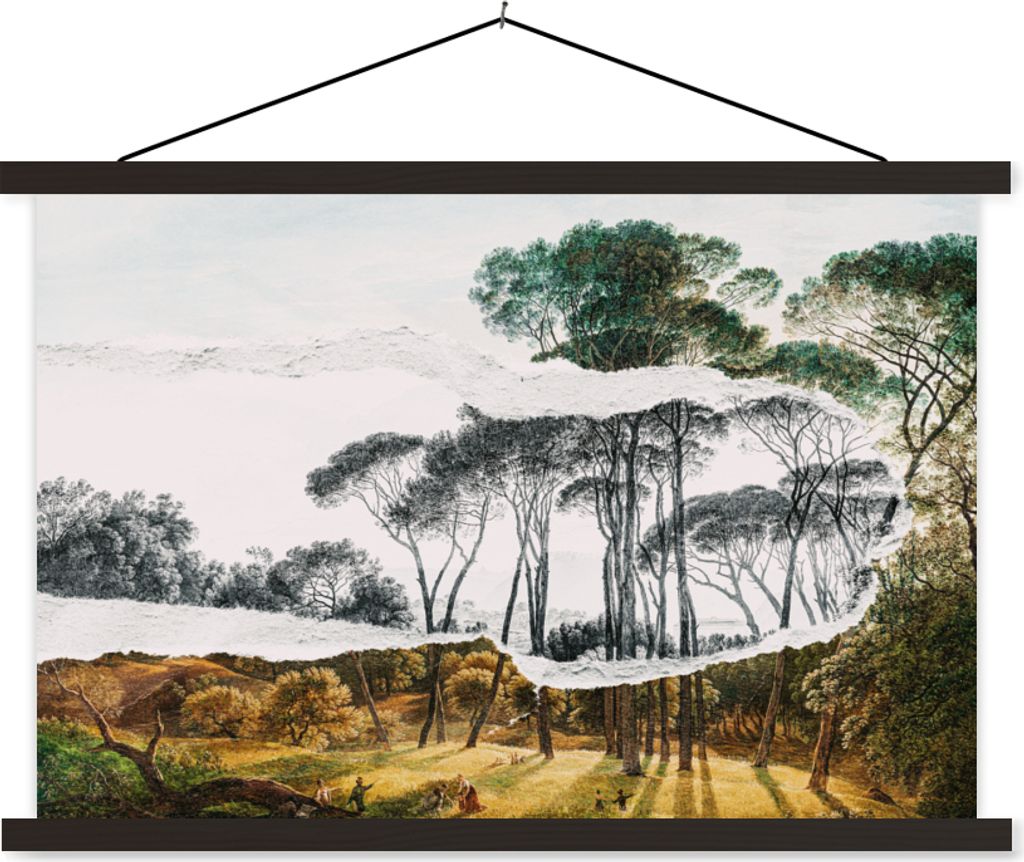 MuchoWow Textilposter Italienische Landschaft Schirmkiefern - Kunst - Hendrik Voogd - Malerei - Schwarz-Weiß - Alte Meister 150x100 cm mit schwa...