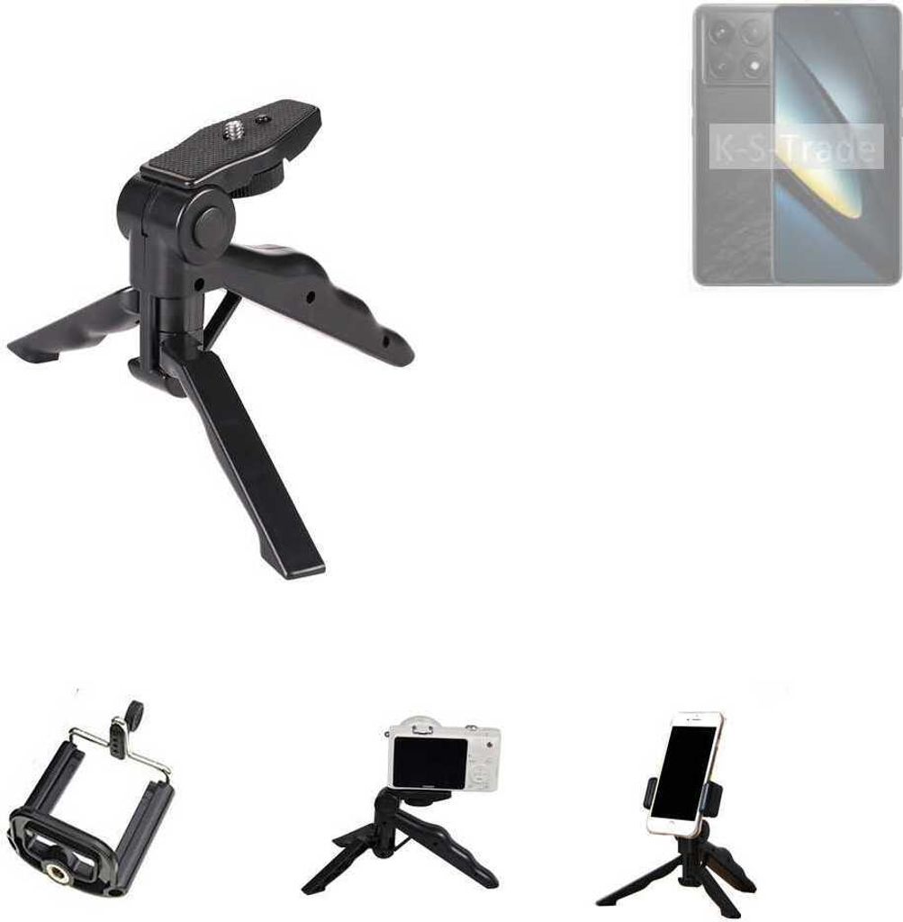 K-S-Trade Stativ Tisch-Ständer Dreibein Handy-Stativ Ständer kompatibel mit POCO F6 Pro Mini-Stativ Smartphone Tripod Handy-Stativ aus Plastik