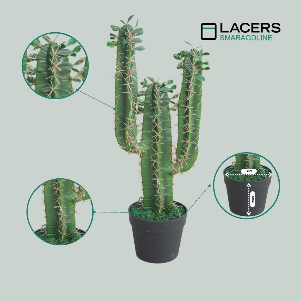 Lacers SMARAGDLINE Künstlicher Kaktus - 60cm - dekorative Pflanze für Wohnzimmer,Badezimmer & Büroräume / künstliche Sukkulenten - Fensterbank...