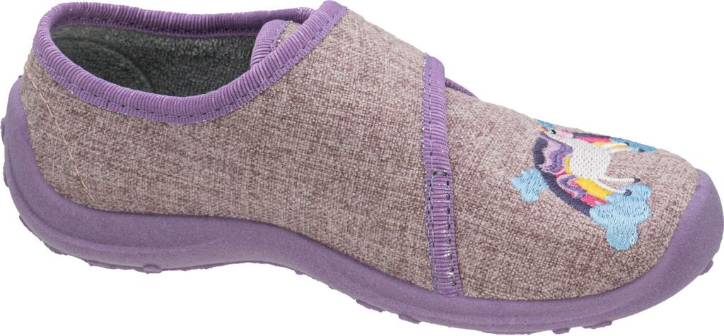 Fischer Kinder Hausschuh Mädchen Einhorn Stickerei Regenbogen Klett 642352, Größe:36 EU, Farbe:Lila