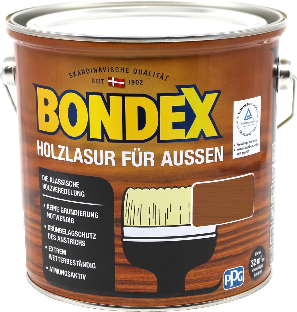 Bondex Holzlasur für Aussen teak 2,5L Holzschutzlasur Holz Lasur