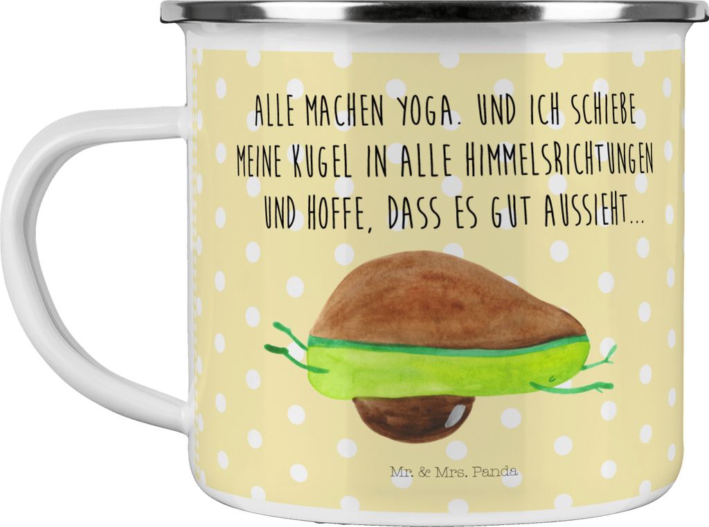 Mr. & Mrs. Panda Emaille Tasse Avocado Yoga - Gelb Pastell - Geschenk, Bauch, Humor, becher, Unsportlich, Pott, Hilfe, Kaffeepott, Teetasse, Haha, ...