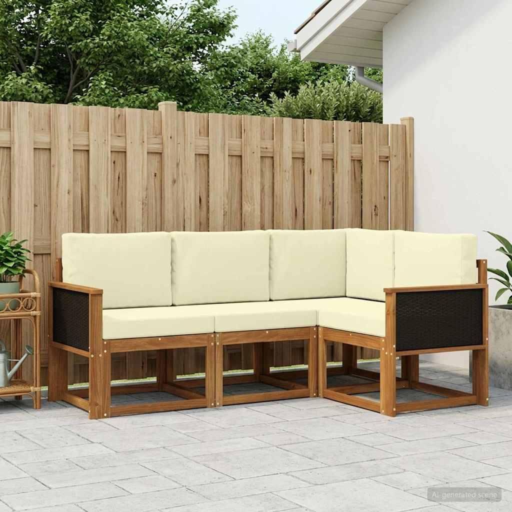 Möbel Outdoor-Sofagarnitur mit Kissen 4 pcs Natur und Creme PolyesterGartensofas - Gartensofas c2158
