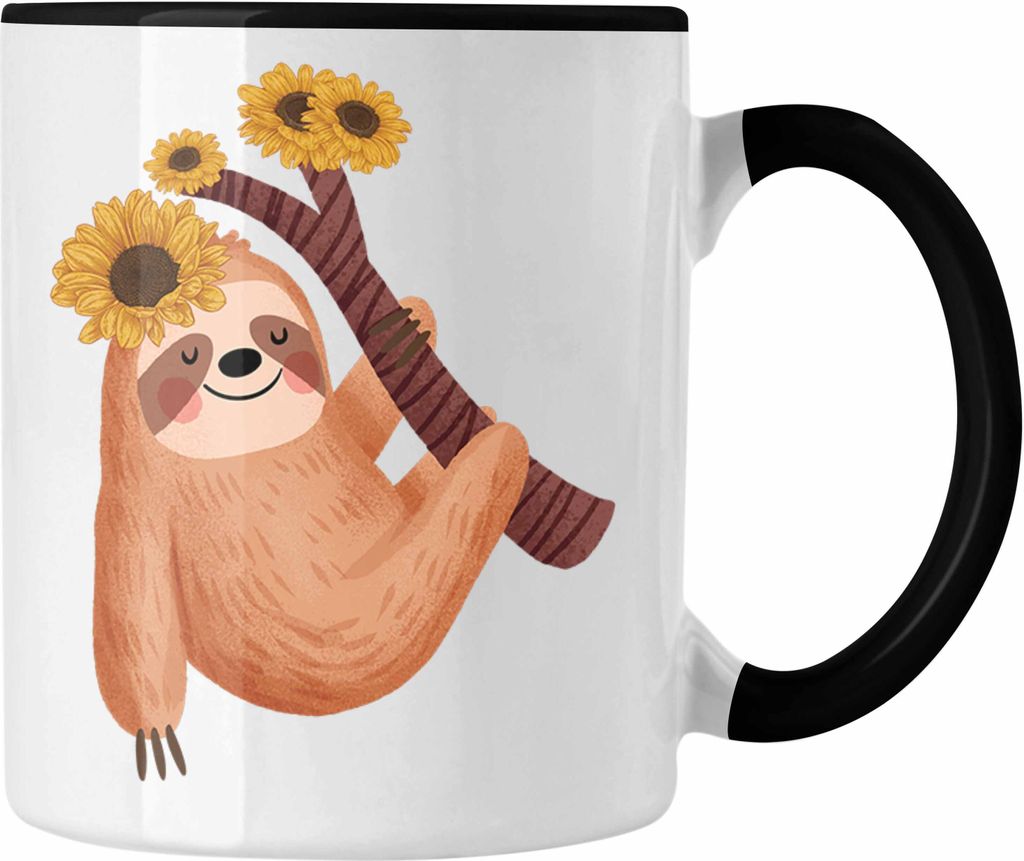 Trendation - Süße Faultier Tasse Geschenk Ballong Geschenkidee Mädchen Jungs Coole Grafik (Schwarz)