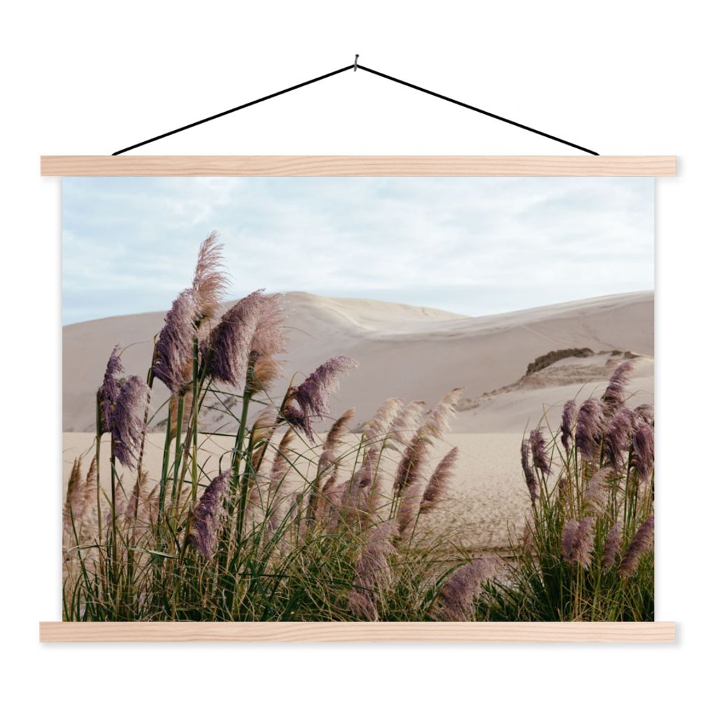 MuchoWow Textilposter Pampasgras - Sand - Pflanzen - Düne 40x30 cm mit holzfarbenen Rahmen - Bilder