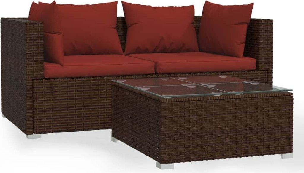 3-tlg. Garten-Lounge-Set mit Kissen Braun Poly Rattan