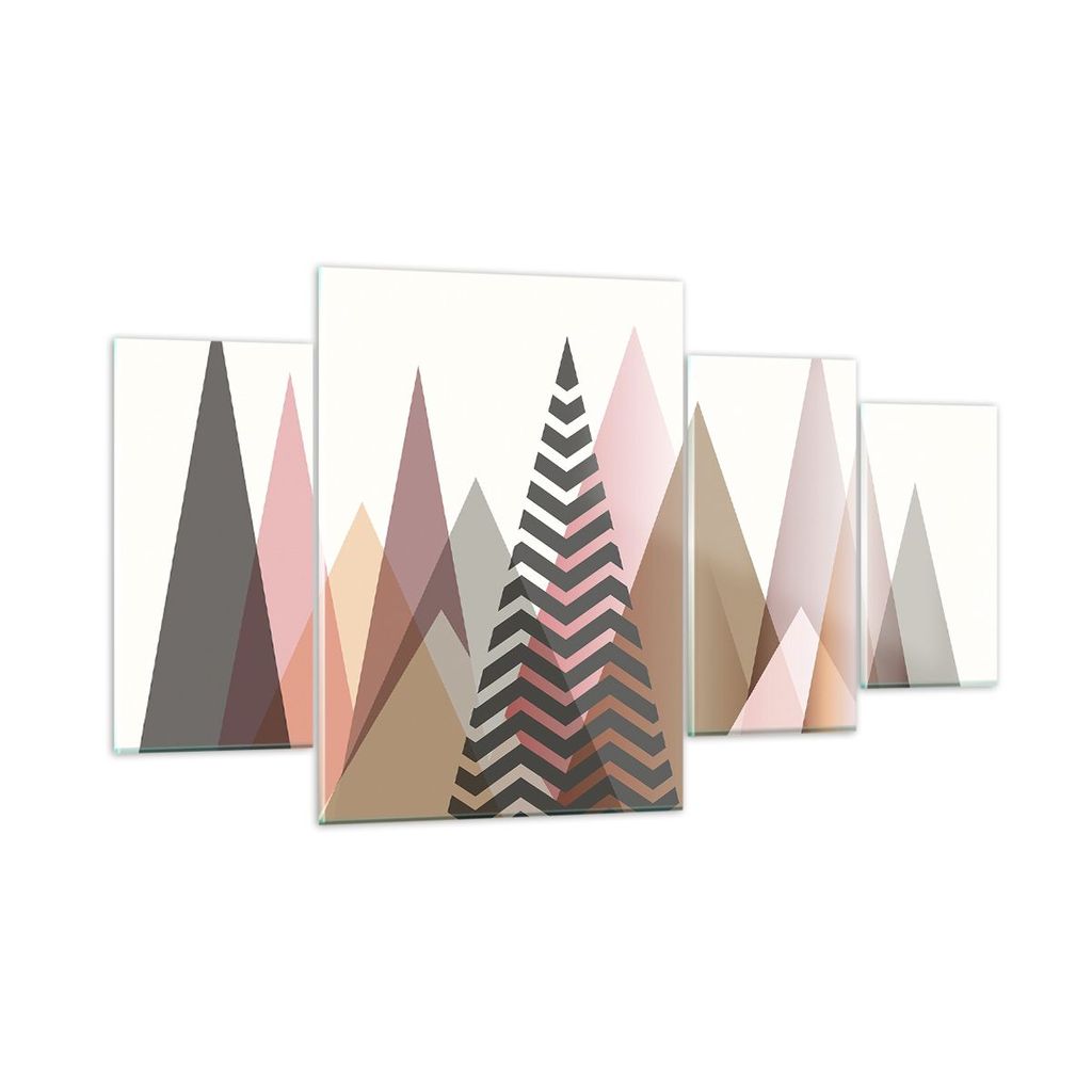 Bilder auf glas - 4 Teile - Berge Dreiecke Abstraktion - 160x90cm - Glasbilder - Wandbilder - Bilder - zum Aufhängen bereit - Wanddekoration aus G...