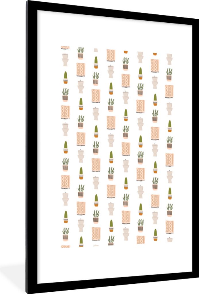 MuchoWow MuchoWow Gerahmtes Poster Illustrationen - Badezimmer - Muster 60x90 cm - Poster mit zchwarzem Bilderrahmen - Dekoration - Wandposter ...