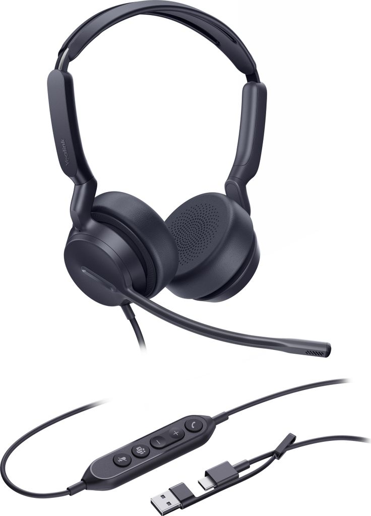 Yealink Dual-Teams-Headset mit USB-C/A-Anschluss, Kabelgebunden, Anrufe/Musik, 20 - 20000 Hz, 160 g, Kopfhörer, Schwarz