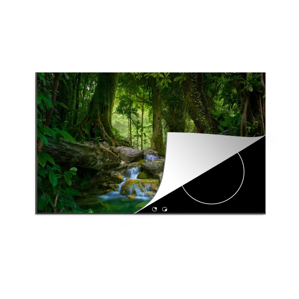 KitchenYeah Herdabdeckplatte Dschungel - Steine - Wasser - Natur - Pflanzen , 89x51cm, Küche Deko, Glaskeramikkochfeld Herdabdeckung, Abdeckplat...