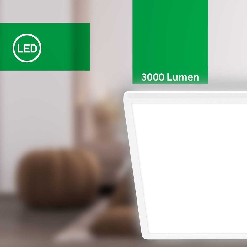 BRILONER - LED plafondlamp met neutraal witte lichtkleur, EEK A lichtbron, 12W, 2520lm, LED plafondlamp, woonkamerlamp, keukenlamp, plafondverlichting, ganglamp, 38 x 6,5 cm, wit