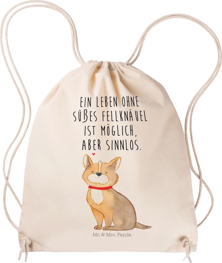 Mr. & Mrs. Panda Beutel Hund Glück - Transparent - Geschenk, Liebe, gym rucksack, wander, Corgie, Sprüche, Stoffbeutel, Turnbeutel, Spruch, Herz,...