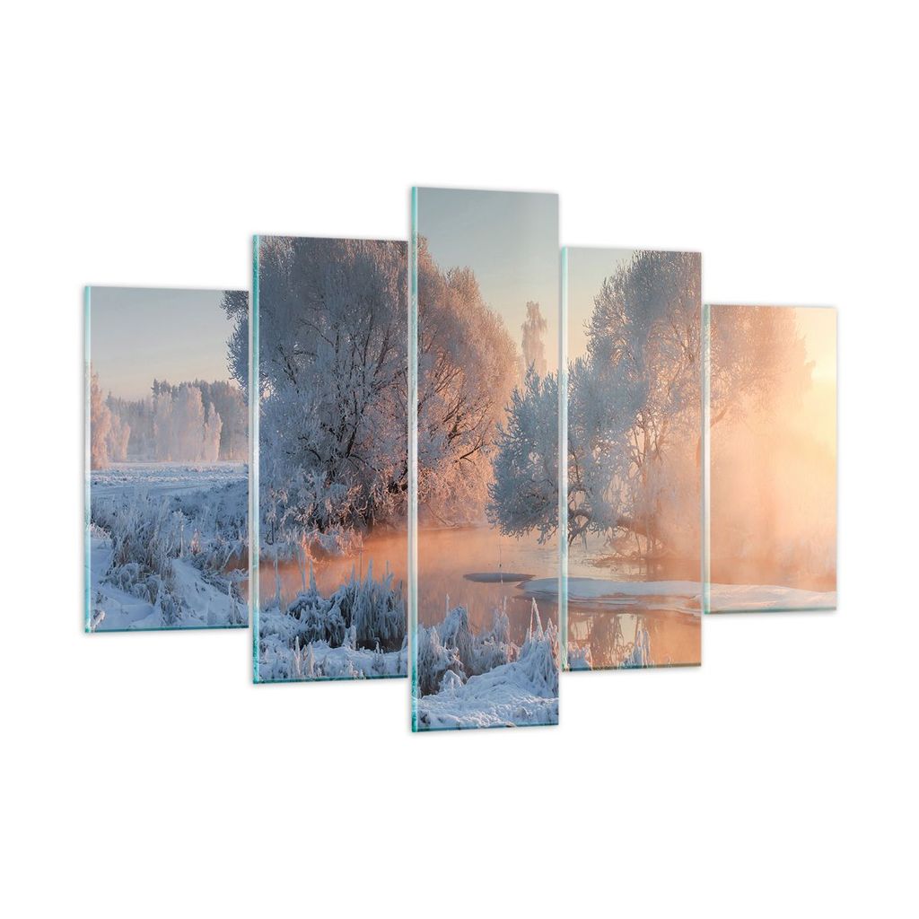 Bilder auf glas - Winter Schnee Fluss - 150x100cm - Glasbilder - Wandbilder - Kunstdruck - zum Aufhängen bereit - Wanddekoration aus Glas - Glas B...