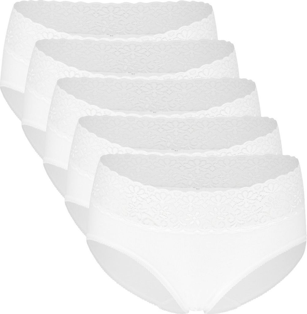 Speidel 5er-Pack Natalie Hüftslip Breiter dekorativer Spitzenbund, Feinripp-Baumwolle für Komfort, Flache Spitze ohne Seitennähte