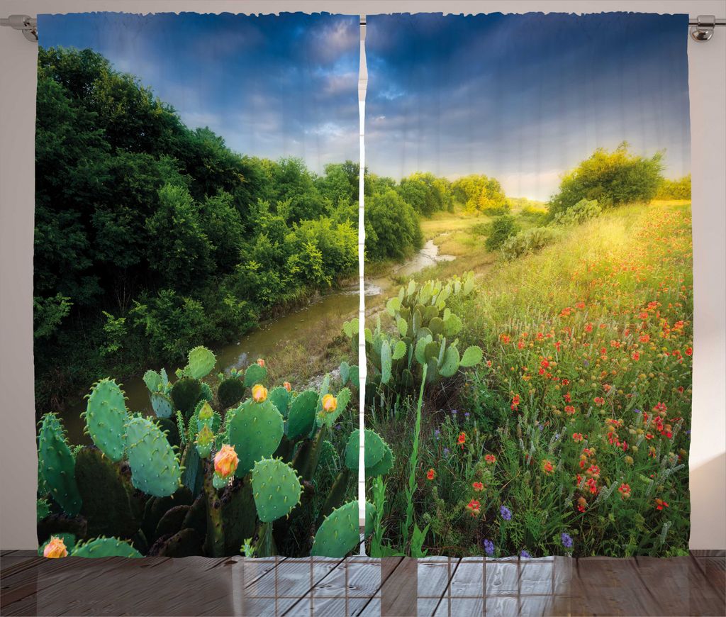 ABAKUHAUS Cactus Spring Flower Rustikaler Vorhang, ländlicher Bereich, Wohnzimmer Universalband Gardinen mit Schlaufen und Haken, 280 x 225 cm, Du...