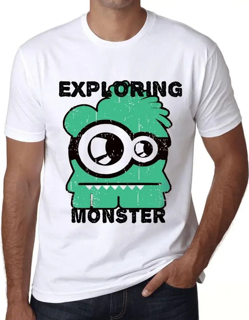 Herren Grafik T-Shirt Erforschung von Monstern – Exploring Monster – Öko-Verantwortlich Vintage Jahrgang Kurzarm Lustige Druck Geburtstag Gesc...