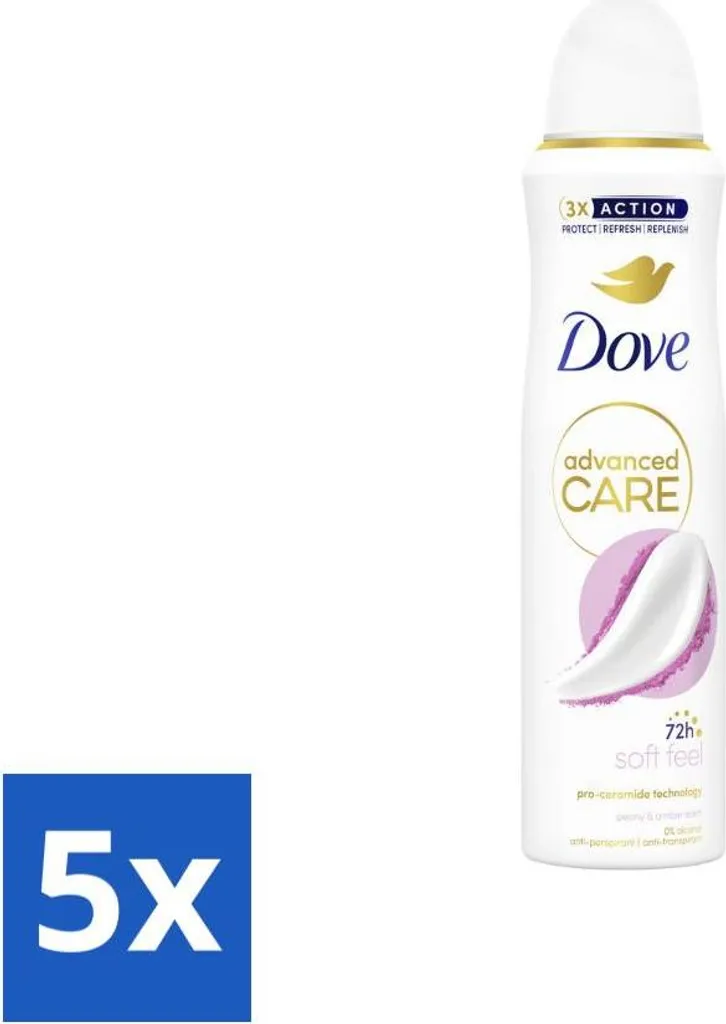Spray Dove Soft Feel 48h Protection Peau Douce - Lot de 5 Pièces 150 ml