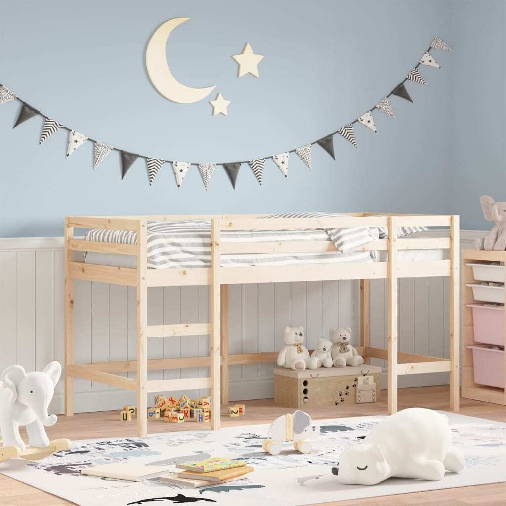 Cloris Designermöbel Kinderhochbett mit Leiter 90x190 cm Massivholz Kiefer 2024 Neu