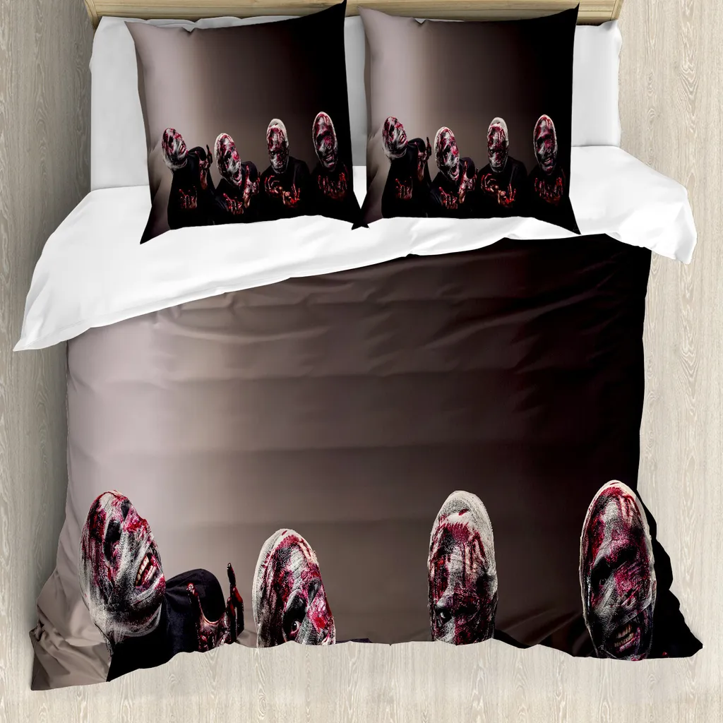 ABAKUHAUS Copripiumino Magier, Screaming Scary Zombies, antiacaro, adatto a chi soffre di allergie, con federe, 200 cm x 200 cm - 80 x 80 cm, nero