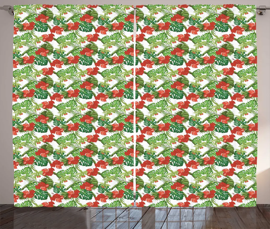Rideau Décoratif pour Salon Motif Fleurs et Hibiscus 280 x 225 cm
