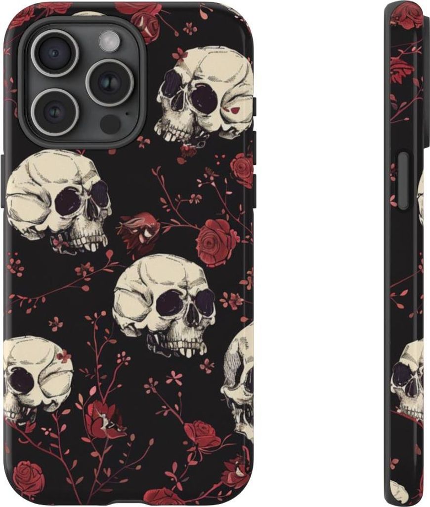 Totenköpfe und rote Rosen – Hülle Kompatibel mit iPhone 15 Pro Max
