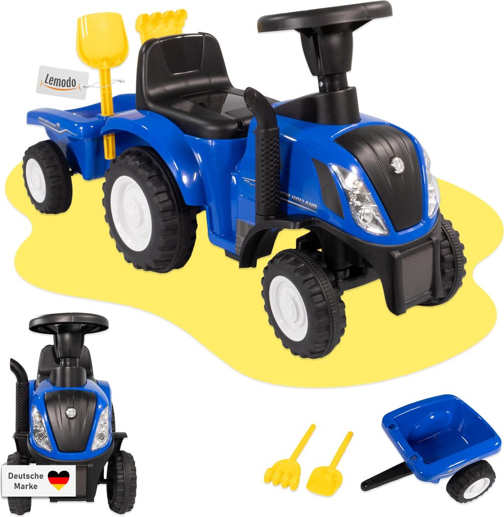 Rutschauto Traktor New Holland blau mit Anhänger, Kinderauto ab 1 Jahr