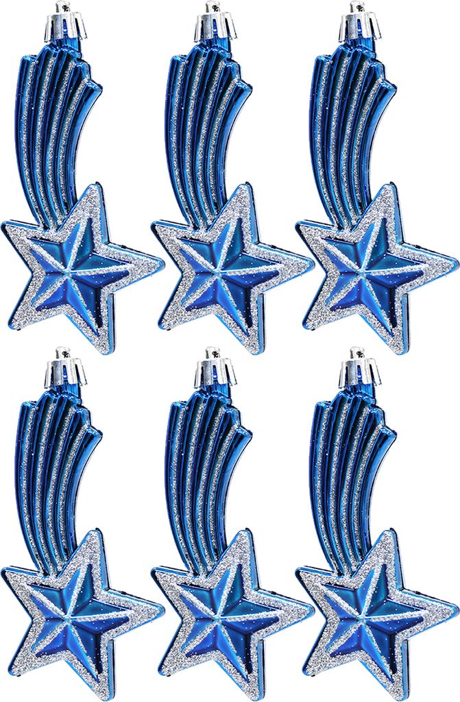 6-teiliger Weihnachtsanhänger, funkelnder Stern, schafft Atmosphäre mit hängendem Seil, einzigartige Weihnachtsbaum-Verzierungen, Blau
