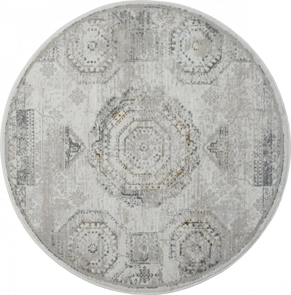 Grand tapis de salon rond crème 120cm My Kazak CA60042 en velours
