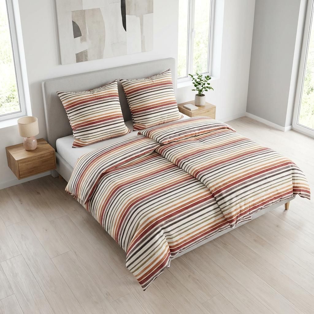Traumschloss Soft-Seersucker Sommer Bettwäsche - siena oliv 135 x 200 cm bunt gestreift, weißer Untergrund