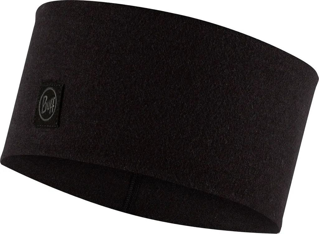 Bandeau Buff Merino Solid Black - Bandeau de Course à Pied Laine Mérinos