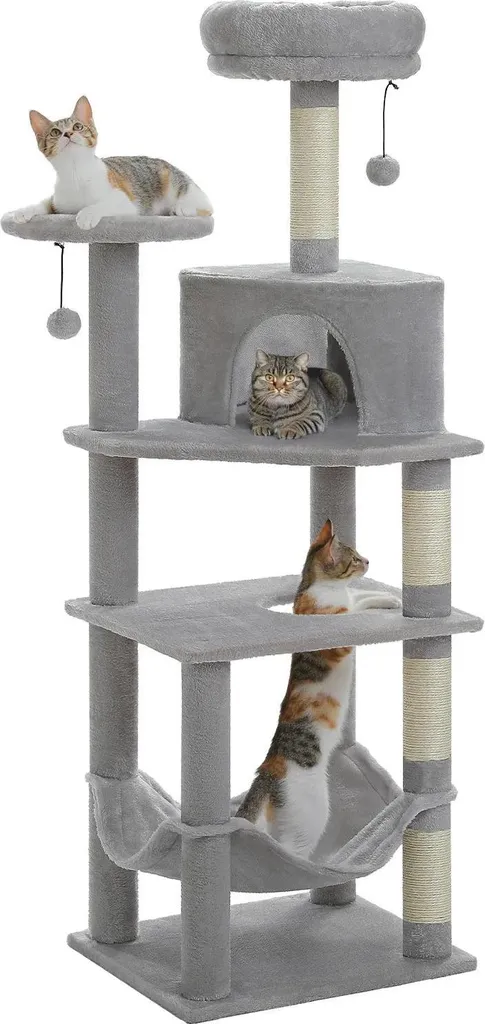 Grand arbre à chat multi-niveaux avec plateformes de repos et griffoirs